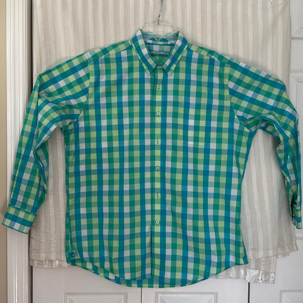 Southern Tide Blue and Green Checkered Shirt, size XL